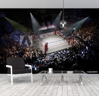 Bild på Empty boxing ring surrounded with spectators 3D illustration